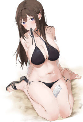 1girls absurd_res absurdres adult bare_arms bare_belly bare_legs bare_midriff bare_shoulders bare_skin bare_thighs barefoot belly belly_button bikini bikini_bottom bikini_top black_bikini black_bikini_bottom black_bikini_top black_sandals black_string_bikini black_swimsuit black_swimwear breasts brown-haired_female brown_hair cleavage collarbone cream dot_nose feet female female_focus female_only fingers full_body hair_between_eyes head_tilt high_resolution highres hourglass_figure knees large_breasts legs light-skinned_female light_skin long_hair looking_at_viewer naked naked_female navel nervous nervous_face nervous_female nude nude_female original original_art original_artwork original_character original_characters pixiv_id_75461708 purple-eyed_female purple_eyes sand sandals sexually_suggestive shoulders shy shy_expression simple_background sitting slender_body slender_waist slim_female slim_waist soles solo string_bikini suggestive_fluid sun_cream swimsuit swimwear thick_thighs thighs thin_waist tilted_head toes translucent translucent_clothing v-line white_background wide_hips