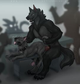 amiel_(artist) anal anal_sex anthro anus balls big_penis black_body black_fur canid canine canis digital_media_(artwork) domestic_dog duo erection feral feral_penetrated fur gay genitals hi_res huge_cock human_on_feral human_penetrating_feral humanoid_genitalia humanoid_penis interspecies male male/male male_on_feral male_only male_penetrated male_penetrating male_penetrating_male mammal penis sex zoophilia