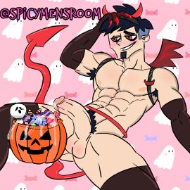 candy costume cum devil dick disventure_camp gloves halloween huge_cock male outfit penis pink_eyes pink_nipples pumpkin shawn_(disventure_camp) shawn_hamilton socks spicymensroom