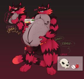 ambiguous_gender anthro areola belly belly_grab big_belly black_areola blaze_(incinevorer) bodily_fluids bone digestion duo ear_piercing ear_ring erection fangs fatal_vore fully_inside fur gameplay_mechanics generation_4_pokemon generation_7_pokemon genital_fluids genitals grey_body gui health_bar incineroar leaking_precum looking_pleasured luxray makar-ro male multicolored_body multicolored_penis nintendo nipple_piercing nipples oral_vore penis piercing pokeball pokemon pokemon_(species) precum red_body red_fur ring_piercing rumbling_stomach scar skull status_effect teeth tongue tongue_out two-tone_penis vein veiny_penis vore