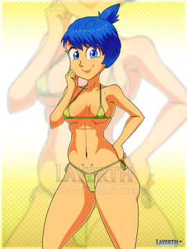 1girls bikini blue_eyes blue_hair breasts disney female female_only inside_out inside_out_2 joy_(inside_out) layerth pixar short-haired_female short_hair solo solo_female solo_focus tagme yellow_body yellow_skin