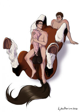 animal_genitalia_on_humanoid balls big_penis boner centaur erection gay glasses horse_anus_on_humanoid horsecock horsecock_on_humanoid human interspecies lykostherium male male_only nude penis taur