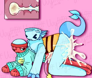 2d 2d_(artwork) clothed_female clothed_male cum cum_in_pussy cum_inside cum_out_pussy dandy's_world doggy_style eyeshadow female finn_(dandy's_world) fish_tail gigi_(dandy's_world) half-closed_eyes looking_at_partner male no_panties overflow overflowing_cum pussy star_tail uuyttffff x-ray