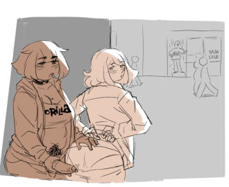 2d 2dickgirls 2futas alice_gunner_(catgrrrlriot) areolae balls black_hair blush breasts bushy_eyebrows bushy_pubes catgrrrlriot choker chubby chubby_futa clothed_sex clothes_lift clothing consensual dickgirl dickgirl/dickgirl exhibitionism from_behind from_behind_position futa/futa futa_on_futa futanari genital_piercing hairy_crotch harry_gunner_(catgrrrlriot) imminent_penetration imminent_sex incest intersex intersex/intersex jacket light_skin looking_at_penis looking_back nipples original_character panties pants_down penis penis_out penis_piercing pierced_genitals pubic_hair public public_nudity public_sex quickie short_hair siblings simple_background sisters sketch thick_eyebrows topwear trans_woman transfem wholesome wholesome_incest