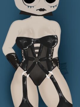 anonstar bored_expression dandy's_world female femdom grey_skin harness lingerie roblox teagan_(dandy's_world)