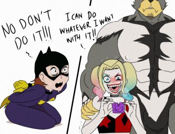 1boy 2girls anthro anthro_on_human barbara_gordon batgirl batman_(series) before_sex big_male condom condom_wrapper crazy_smile dc dc_comics dialogue female female_pervert greko harley_quinn human human_on_anthro imminent_rough_sex imminent_sex instant_loss_2koma male meme muscular muscular_anthro muscular_male oblivious pokemon pokemon_(species) pokephilia smaller_female source_request superheroine supervillainess there_are_no_laws_against_pokemon batman urshifu ursine