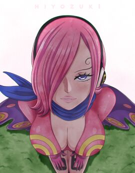 1boy 1girls :p animated bare_thighs black_tattoo blowjob breasts cleavage cum cum_in_mouth cum_on_breasts cum_on_face cum_on_tongue fellatio female female_focus frills gif gloves hiyozuki imminent_sex kneeling large_breasts leg_tattoo licking_lips lips lipstick male male_pov monkey_d_luffy one_piece oral outdoors partial_male pink-haired_female pink_hair pink_lips pink_lipstick pov seductive slideshow smile solo_focus source_request tattoo thighs tongue tongue_out vinsmoke_reiju