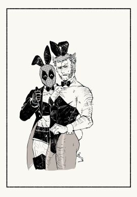 2boys animal_ears arm_hair ass azuko_(@zuco) beard blush bunny_boy bunny_ears bunnysuit chest_hair crop_top crossdressing deadpool deadpool_&_wolverine_(2024) detached_collar facial_hair fake_animal_ears gay hand_hair james_howlett large_pectorals leotard logan_(x-men) long_sleeves male male_focus male_only male_playboy_bunny marvel marvel_cinematic_universe marvel_comics mask monochrome multiple_boys multiple_males muscular muscular_male pantyhose pectorals rabbit_ears rabbit_tail scar scars_all_over short_hair shorts strapless strapless_leotard sweatdrop tail thumbs_up wade_wilson wolverine_(x-men) wrist_cuffs x-men yaoi