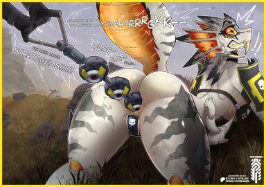 2025 6_eyes anal anal_bead_pull anal_beads anal_beads_in_ass anal_only anal_sex anthro anus armor arthropod artist_logo artist_name ass automaton bar biped black_bra black_clothing black_underwear bodily_fluids border bra breastplate breasts clenched_teeth clothed clothing dialogue digital_media_(artwork) duo english_text exclamation_point facial_piercing fangs female glistening glistening_butt glistening_thighs grass helldivers hi_res human human_on_anthro interspecies logo mammal mandibles multi_eye object_in_ass orange_body orange_sclera outside penetration pentarch piercing plant pupils pussy_tape raised_tail sex_toy sex_toy_in_ass sex_toy_insertion skimpy skull_symbol slit_pupils solo_focus stalker_(helldivers) stretched_anus striped_body stripes sweat sweaty_butt sweaty_legs sweaty_thighs tail tan_body tape teeth terminid text thick_thighs underwear white_body yellow_border