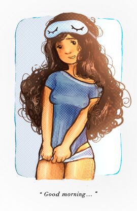 1girls after_sex bedhead black_hair bloom blue_background blue_panties blue_sky blue_underwear bottomless bright closeted covering_crotch curly-haired_female curly_hair curvaceous curvy curvy_figure cute dark_body dark_hair embarrassed embarrassed_female english_text female flowersonwalls hawaii hawaiian hawaiian_female just_woke_up lesbian_focus light light-skinned_female lighting looking_at_viewer lucy_bay_/_cece_(flowersonwalls) messy messy_hair morning morning_after nipple_bulge nipple_fetish nipple_outline nipple_poke nipples_visible_through_clothing no_pants original original_art original_artwork original_character original_characters pajama_shirt pajamas pajamas_pull poking_out polka_dot polka_dot_background polka_dot_panties polynesian pulling pulling_clothing pulling_own_clothes shiny shiny_clothes shiny_hair shiny_skin shiny_thighs shy shy_expression shy_smile sleep_mask sleepy sunny sunrise sweet tan tan-skinned_female tan_body tan_skin tangled_hair tanned_skin the_banana_peel tired tired_expression tired_eyes tired_look wholesome yuri