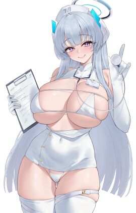 1girls blue_archive breasts female hi_res hips huge_breasts kuavera light-skinned_female light_skin long_hair naughty_face noa_(blue_archive) nurse purple_eyes thick_thighs thighs white_hair wide_hips