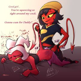 2023 2demons 4_fingers accessory anal anal_sex ass barefoot beanie bed biped bite biting_lip biting_own_lip black_bottomwear black_clothing black_eyebrows black_eyes black_fingerless_gloves black_gloves black_hair black_handwear black_pants black_shirt black_topwear black_tube_top blush blush_lines bodily_fluids bottomwear bottomwear_down breasts canon_couple clothed clothed_sex clothing cloven_hooves color_coded_text contact_onomatopoeia crossdressing daddy_kink demon demon_humanoid dildo dildo_in_ass dildo_insertion dirty_talk dominant dominant_female duo english eye_roll eyebrows eyelashes eyes_rolled_back eyes_rolling_back face_in_pillow feet female female_humanoid female_penetrating female_penetrating_male femboy femboy_on_tomboy fingerless_gloves fingers from_behind from_behind_position furniture gloves glowing glowing_eyes grabbing_sheets hair hair_accessory hair_tie hand_on_hip handwear hat headgear headwear heart_symbol helluva_boss hooves humanoid humanoid_on_humanoid humanoid_penetrated humanoid_penetrating humanoid_penetrating_humanoid imp impact_onomatopoeia implied_penetration intraspecies kneeling latex_thighhighs looking_down_at_partner lying male male/female male_humanoid male_penetrated millerd_(helluva_boss) millie_(helluva_boss) moan moxxie_(helluva_boss) moxxine_(helluva_boss) multicolored_clothing multicolored_shirt multicolored_topwear object_in_ass on_bed on_front onomatopoeia pants pants_down partially_clothed partially_clothed_female partially_clothed_humanoid partially_clothed_male pegging penetration plap potatonebula prone_bone purple_bottomwear purple_clothing purple_dildo purple_pants purple_text red_body red_hair_tie red_hooves red_skin red_tail red_text sex sex_toy sex_toy_in_ass sex_toy_insertion sex_toy_penetration sheet_grab shirt short_sleeves side_view signature small_breasts sound_effects spade_tail spank_marks straight strap-on strap-on_sex strapon stuttering submissive submissive_male sweat sweaty_face t-shirt tail tail_grab tail_pull text thighhighs thrusting tomboy tomboy_on_femboy topwear toying_partner tshirt tube_top twintails two-tone_clothing two-tone_shirt two-tone_topwear unguligrade white_hair yellow_clothing yellow_hat yellow_headwear yellow_sclera yellow_shirt yellow_topwear