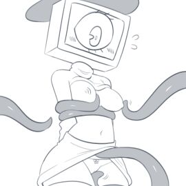 1girls 2d 2d_(artwork) blush breasts clothed clothed_female computer_head cypher_the_computer female female_only hat nipple_play nipples object_head panties sataenart screen_face screen_head solo solo_female surprised_expression tagme tentacle