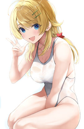 1girls absurd_res absurdres ahoge antenna_hair arm_up bare_arms bare_belly bare_calves bare_hands bare_hips bare_knees bare_legs bare_midriff bare_navel bare_shoulders bare_skin bare_thighs bare_torso belly blonde-haired_female blonde_female blonde_hair blue-eyed_female blue_eyes blush blushing_female breasts cleavage collarbone dot_nose dripping_wet elbows female female_focus female_only fingers groin hachimiya_meguru hairpin half_naked hand_between_legs hand_on_leg hand_on_own_leg hand_on_own_thigh hand_on_thigh hand_up head_tilt high_resolution highres hourglass_figure idolmaster idolmaster_shiny_colors inuzumi_masaki knees large_breasts legs light-skinned_female light_skin long_hair looking_at_viewer naked naked_female nude nude_female open_mouth open_mouth_smile parted_lips peace_sign shoulders simple_background sitting slender_body slender_waist slim_female slim_waist smile smiling smiling_at_viewer soaked solo thick_thighs thighs thin_waist tilted_head tongue twintails twintails_(hairstyle) upper_body v v-line wet wet_belly wet_bikini wet_body wet_breasts wet_skin white_background wide_hips