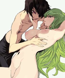 1boy 1girls breasts c.c. code_geass female grabbing_breasts groping_breasts imminent_sex lelouch_lamperouge male nude nude_female whoopsatro