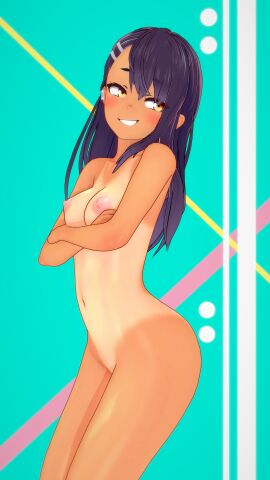 1girls 3d black_hair blush breasts crossed_arms female female_only hayase_nagatoro koikatsu looking_away mike_oxlong nipples nude please_don't_bully_me nagatoro small_breasts smirk tan_body tanline yellow_eyes
