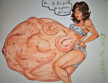 1girls 2023 alien_(franchise) belly belly_button breasts brown_eyes brown_hair elizabeth_shaw english_text female female_only fetal_movement hyper_pregnancy light-skinned_female light_skin nightmare_fuel pregnant pregnant_female prometheus ready_to_pop small_breasts solo solo_focus tentacle text white_background white_underwear zero-thl