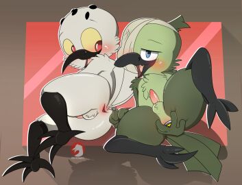 2023 anal anal_plug anal_sex anthro anus avian balls beak bird blue_eyes buttplug corvid corvus_(genus) crow duo erection genitals hamuria hi_res lying male male/male matteo_(hamuria) nude open_mouth oscine osterars owl passerine penetration penis plug_(sex_toy) presenting presenting_anus raised_tail red_eyes roosevelt_(hamuria) sex_toy signature tail tapering_penis watermark