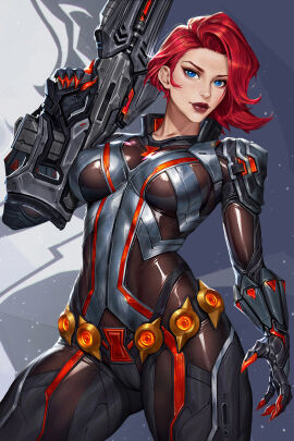 1girls 2025 2d 2d_(artwork) assassin avengers_(series) belt black_armor black_suit black_widow black_widow_(marvel) black_widow_(marvel_rivals) blue_eyes bodystocking bodysuit breasts breasts_out clawed_gauntlets closed_mouth clothed clothed_female collarbone cowboy_shot eyelashes female female_only fully_clothed gun heroine highres holding holding_gun holding_weapon human human_only lips marvel marvel_comics marvel_rivals natasha_romanoff neoartcore pussy questionable red_eyes red_hair red_room_rifle sfw short_hair small_breasts sniper_rifle solo solo_female thick_legs thick_thighs thigh_highs thighhighs thighs tight_clothing tight_fit tight_pants tight_pussy tights tiny_waist waist waist_grab wavy_hair weapon
