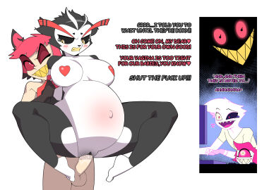 2boys 2girls absurd_res alastor_(hazbin_hotel) angel_dust_(hazbin_hotel) anthro balls big_breasts blush bodily_fluids breasts cat cat_girl computer cuntboy cuntboy/male cuntboy_on_male cuntboy_penetrated cuntboy_with_breasts demon demon_girl electronics female female_husk furry genderswap genderswap_(mtf) genitals group hazbin_hotel hi_res husk_(hazbin_hotel) intersex interspecies male niffty pasties penis pr-egg-nant pregnant pregnant_sex pussy rule_63 sex sharp_teeth tears teeth two-tone_body two-tone_fur