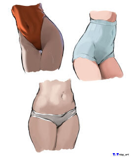 3girls absurd_res absurd_resolution belly belly_button belly_focus clothed color colored female female_focus female_only high_res high_resolution nisp_art original partially stomach swimsuit thick_thighs thighs tummy underwear