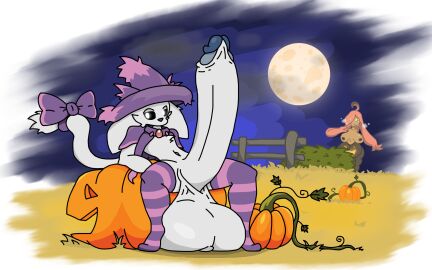 alpha_channel anthro balls big_balls big_breasts big_penis bow_ribbon breasts claus_(noclause) clothing cosplay costume crossdressing crossdressing_(mtf) crossdressing_male digital_media_(artwork) duo erection female femboy fence field food fruit full_moon gay gay_anal gay_male gay_sex generation_4_pokemon generation_6_pokemon genitals gourgeist guardian_spirit halloween halloween_costume hat headgear headwear hi_res holidays homosexual homosexual_male homosexual_sex huge_balls huge_cock hyper hyper_balls hyper_genitalia hyper_penis jack-o'-lantern legwear looking_at_another male male/male male_penetrated male_penetrating male_penetrating_male mismagius moon night nintendo noclause ori_(series) penis plant pokemon pokemon_(species) pumpkin shrub simple_background sitting solo_focus solo_male stockings tagme transparent_background witch_hat yaoi