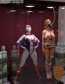 3d blonde_hair bound bound_arms bound_legs breasts completely_nude female huge_breasts leotard mannequin nude nude_female original original_character thejpeger trophy_case