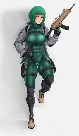 1futa 2024 balls bangs better_version_at_source big_breasts big_penis bodysuit breasts bulge clothed clothing dick ela_(rainbow_six) erect_nipples_under_clothes erection fully_clothed futa_only futanari green_eyes green_hair gun human intersex lettuce_uwu light-skinned_futa light_skin looking_at_viewer muscular muscular_futa penis rainbow_six rainbow_six_siege short_hair solo solo_futa standing tom_clancy twitter_sample