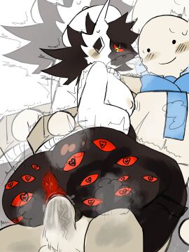 1boy 1girls anus ass big_ass big_butt big_penis black_body dreamerl0ver female folly_(regretevator) genital_fluids heart-shaped_pupils heavy_breathing male male/female male_penetrating_female mask penis penis_in_pussy precum pussy red_eyes regretevator riding riding_penis roblox roblox_game scarf self_upload sex tremble_lines tremble_spikes trembling vaginal_penetration vaginal_sex wallter_(regretevator)