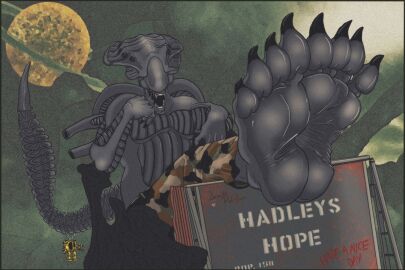 alien_(franchise) alien_boy aliens anthro chubby chubby_anthro chubby_male english_text fanart feet_focus foot_fetish male male_xenomorph text xenomorph