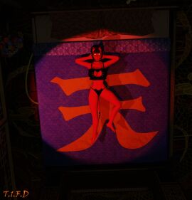 1girls 3d demon demon_girl demon_horns female female_only hi_res meru_(merunyaa) multicolored_eyes original_character red_sclera succubus succubus_horns yellow_eyes