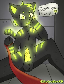 anthro ass astrofur balls beckoning black_body black_fur bodily_fluids changed_(video_game) collar dialogue electricity english_text erection felid feline first_person_view fur genitals gesture glowing glowing_markings goo_creature green_eyes green_markings hi_res humanoid hypnocat_(changed) inviting_to_oral inviting_to_sex inviting_viewer light lighting lightning looking_at_viewer male male_focus male_only mammal markings nude nude_anthro nude_male open_mouth penis presenting presenting_balls presenting_hindquarters presenting_penis questionable_consent seductive simple_background sitting sitting_on_ground slime solo speech_bubble spread_legs spreading sweat sweatdrop talking_to_viewer tapering_penis teasing teasing_viewer text