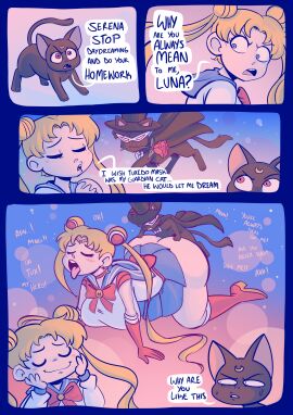 1girls 2girls absurd_res bishoujo_senshi_sailor_moon black_body black_fur blonde_hair blue_eyes breasts cerealharem cerealharem_(artist) closed_eyes clothed clothed_sex clothing comic dialogue doggy_style domestic_cat duo english_text eyebrows fangs fantasizing felid feline felis female female_penetrated feral feral_penetrating feral_penetrating_human fingers flower flower_in_mouth fucked_from_behind fur hair hat headgear headwear hi_res human human_on_feral human_penetrated humor interspecies large_breasts luna_(sailor_moon) male male/female male_penetrating male_penetrating_female mammal mamoru_chiba open_mouth open_smile penetration plant quadruped rose_(flower) rose_in_mouth sailor_moon sex skirt smile speech_bubble tail teeth text top_hat tuxedo_mask usagi_tsukino zoophilia