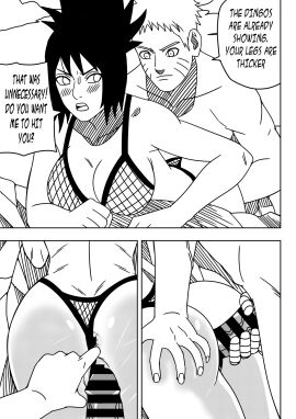 1boy 1girls adapted_costume against_natural_surface against_rock against_surface annoyed anus anus_peek ass ass_grab bent_over big_ass big_breasts bikini bikini_aside breasts bust censored cleavage comic dialogue embarrassed english_text female imminent_penetration imminent_vaginal male male/female male_with_female mitarashi_anko monochrome naruto naruto:_the_last naruto_(series) naruto_shippuden ninrubio penis pussy revealing_swimsuit short_hair skimpy skimpy_bikini standing standing_sex story straight teasing text thick_thighs thrusting tied_hair uzumaki_naruto voluptuous