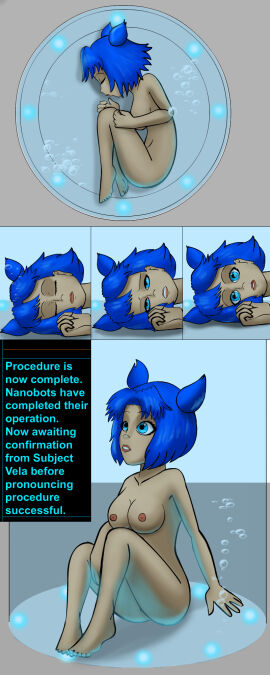 1girls blue_hair breasts comic drowned female jet_force_gemini nude nude_female rareware sitting underwater uwfan-tomson vela_(jet_force_gemini) waking_up