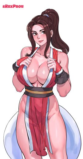 1girls athletic athletic_female big_breasts breasts brown_eyes brown_hair busty cleavage erexpron fatal_fury female female_focus female_only fingerless_gloves hourglass_figure king_of_fighters kunoichi large_breasts long_hair mai_shiranui nintendo pinup pinup_pose ponytail snk solo tagme tunic wide_hips