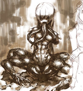 1girls 2009 2d bethesda_softworks breasts centaur_(fallout) fallout featureless_breasts female female_only monochrome no_artist_signature shinatex sketch solo solo_female tagme