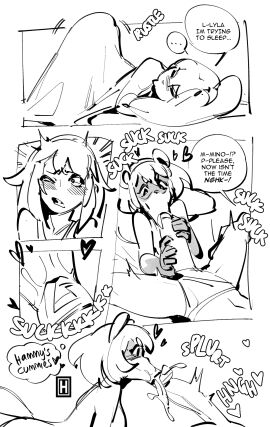 2024 anthro artist_logo bed bed_sheet bedding belly biped black_and_white blush blush_lines bodily_fluids canid canine clothed clothing comic cum cum_in_mouth cum_inside duo english_text erection fellatio female furniture genital_fluids genitals heart_symbol helm_(thehelmetguy) hi_res human logo male male/female mammal minosuke_mino monochrome navel on_bed oral penile penis pillow raccoon_dog sex simple_background sketch skimpy sound_effects speech_bubble tanuki text thehelmetguy thought_bubble under_covers white_background