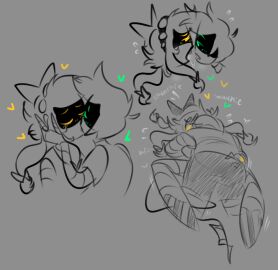 bow clothed cyn_(murder_drones) female glitch_productions green_eyes kissing male male/female mouth_drool murder_drones raynbowfuck robot robot_boy robot_girl thad_(murder_drones) thynmints white_body worker_drone yellow_eyes