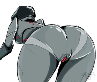android anthro anus armor ass big_ass big_butt breasts faceless featureless_breasts female flat_chested genitals glowing glowing_body glowing_genitalia glowing_pussy grey_body headgear helmet humanoid machine metallic_body oc original_character oxtra presenting presenting_hindquarters presenting_pussy pussy red_pussy ria_(oxtra) robot screen screen_face solo thigh_gap