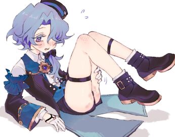 1boy 8989chu artist_request ass bite_mark blush booty_shorts bruise bruised_ass equinitys_husband_misha femboy girly honkai:_star_rail leg_grab lifting_leg male male_only misha_(honkai:_star_rail) perineum solo tagme thigh_strap