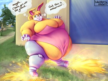 1girls anthro belly belly_overhang blonde_hair breasts bunnie_rabbot bunny cleavage english_text fat fat_belly fat_female female female_focus female_only flame furry gloves green_eyes hips huge_cock hyper hyper_breasts jet_boots lagomorph lagomorph_humanoid large_breasts male mobian_(species) obese obese_female overweight overweight_female penis ponytail rabbit robotic_arm robotic_legs sega sonic_(series) sonic_the_hedgehog_(series) stomach text thick_thighs thighs thought_bubble weight_gain wenisberry wide_hips