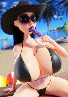 beach beach_background beach_ball big_breasts big_hero_6 blender breasts breasts_bigger_than_head detailed_background disney drakepowers female goth goth_girl honey_lemon huge_breasts latina marvel marvel_comics popsicle popsicle_in_mouth popsicle_melting signature summer sweat text wet_skin