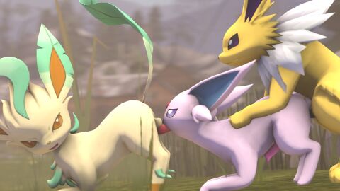 16:9 3d anal animal_genitalia animal_penis anthro balls digital_media_(artwork) duo eeveelution erection espeon feet fellatio feral feral_on_feral generation_1_pokemon generation_2_pokemon generation_4_pokemon genitals group hi_res jolteon leafeon male male/male nintendo oral outside pawpads paws penetration penis pokemon pokemon_(species) sawert sex source_filmmaker_(artwork) uncensored widescreen