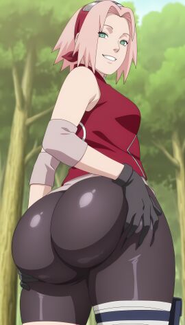 1girls ai_generated ass ass_bigger_than_head ass_focus ass_view back background behind_view big_ass bike_shorts black_bike_shorts black_shorts blue_sky bottom bottom_heavy bottomwear bubble_ass bubble_butt butt_crack clothed clothed_female clothes clothing dat_ass fat_ass female female_focus female_only forest forest_background from_behind from_below grin heavenly_ass highres huge_ass killerai kneeling large_ass light-skinned_female light_skin low-angle_view lower_body lower_body_focus medium_hair naruto naruto_(series) naruto_shippuden nature outdoors pink_elbow_pads pink_hair presenting presenting_ass rear_view red_shirt red_sleeveless_shirt sakura_haruno shirt shorts simple_background sleeveless sleeveless_shirt smile solo solo_female solo_focus spats sunlight thick thick_ass thick_female thick_thighs thighs topwear trees unseen_female_face viewed_from_behind voluptuous voluptuous_female white_body wide_hips yaruxd
