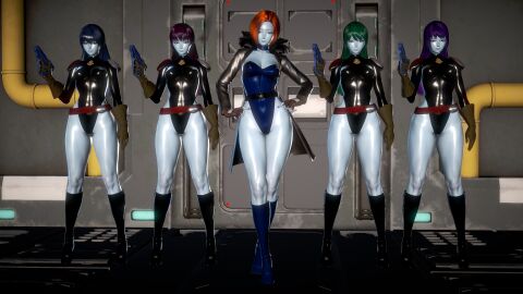 6girls alien alien_girl boots female female_soldier gloves gun idorojustice leotard long_hair long_hair_female mazon short_hair short_hair_female space_pirate_captain_harlock tagme villainess