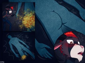 anthro anus ass balls blush bottomwear bovid bow_experiment_(resident_evil) capcom caprine charlie_(dustinc) clothed clothing digital_media_(artwork) duo dustin_c fur genitals gun hair handgun hi_res humanoid humanoid_genitalia humanoid_penis hybrid las_plagas_host_(resident_evil) male male/male mammal monster monstrous_humanoid motion_lines nude open_mouth penile penis pistol ranged_weapon red_hair regenerador resident_evil resident_evil_4 simple_background teeth tongue topwear weapon