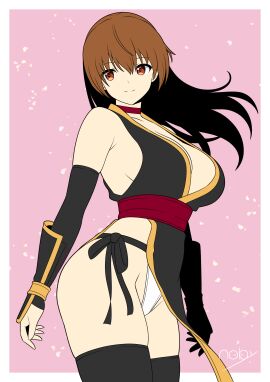 1girls breasts brown_eyes brown_hair dead_or_alive exposed_breasts female kasumi_(doa) long_hair thighhighs underwear upskirt white_underwear