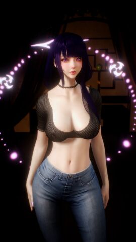 1girls 3d 4k belly belly_button big_breasts breasts choker chromatic_aberration clothed clothing crashbanditkut curvaceous curvaceous_female curvaceous_figure depth_of_field eyelashes eyeliner eyeshadow female female_focus genshin_impact hair hi_res high_resolution highres hourglass_figure hourglass_figured_female human jeans light-skinned_female light_skin lips lipstick long_eyelashes long_hair long_nails looking_at_viewer makeup mascara mihoyo nail_polish nails navel pale-skinned_female pale_skin purple_eyes purple_hair purple_nails raiden_shogun solo solo_female solo_focus thick_thighs thighs topwear video_game_character video_games virt-a-mate virtamate