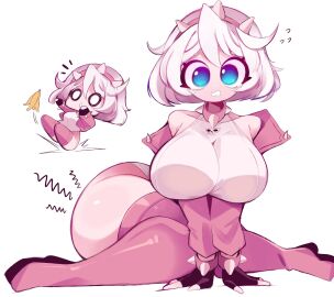 1girls ass ass_body banana_peel blue_eyes breasts elphelt_valentine female female_only fingerless_gloves gloves guilty_gear headband pink_clothing rox_hoxten spiked_bracelet spiked_collar tagme white white_hair